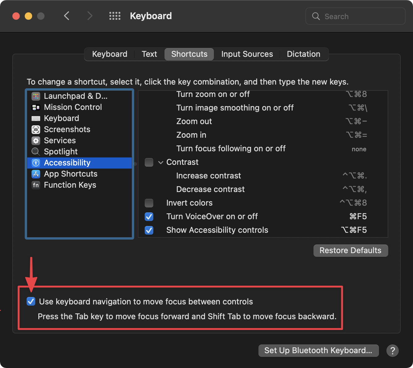 macOS keyboard settings
