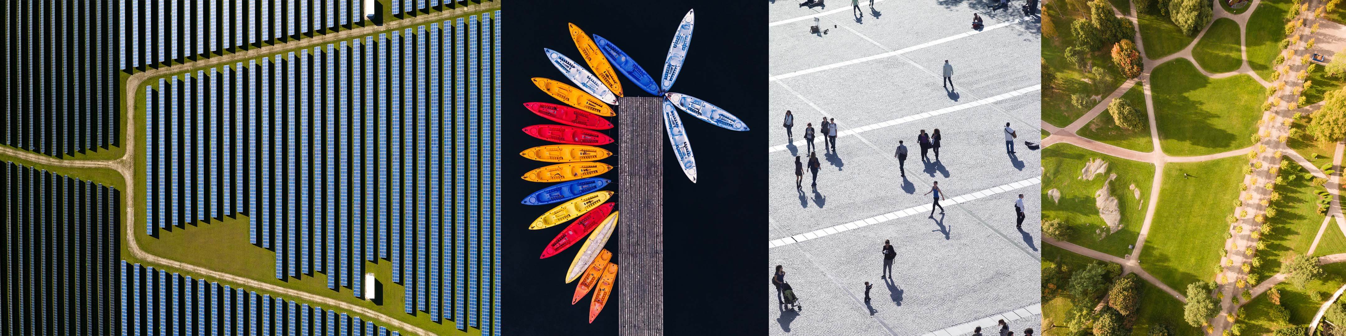 Aerial views that create abstract patterns and representations