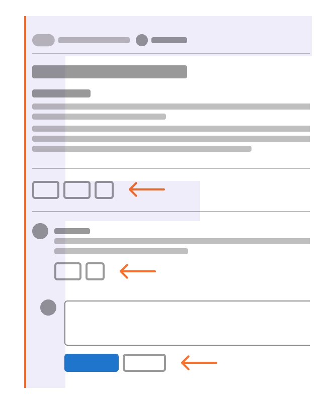 A page flow where several sets of buttons are aligned to the left of the page